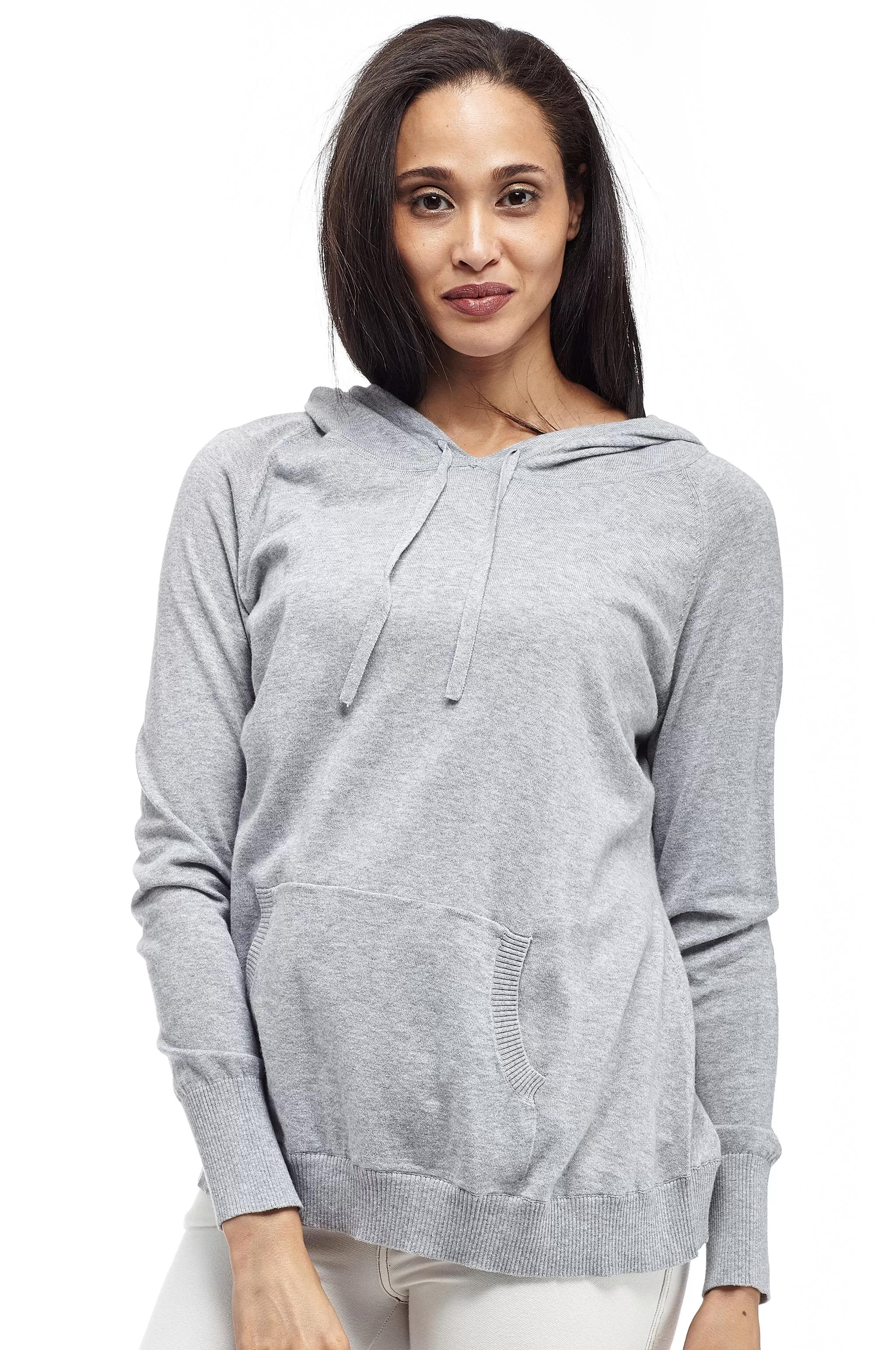 La Cera Drawstring Hooded Pullover Sweater - Plus Size