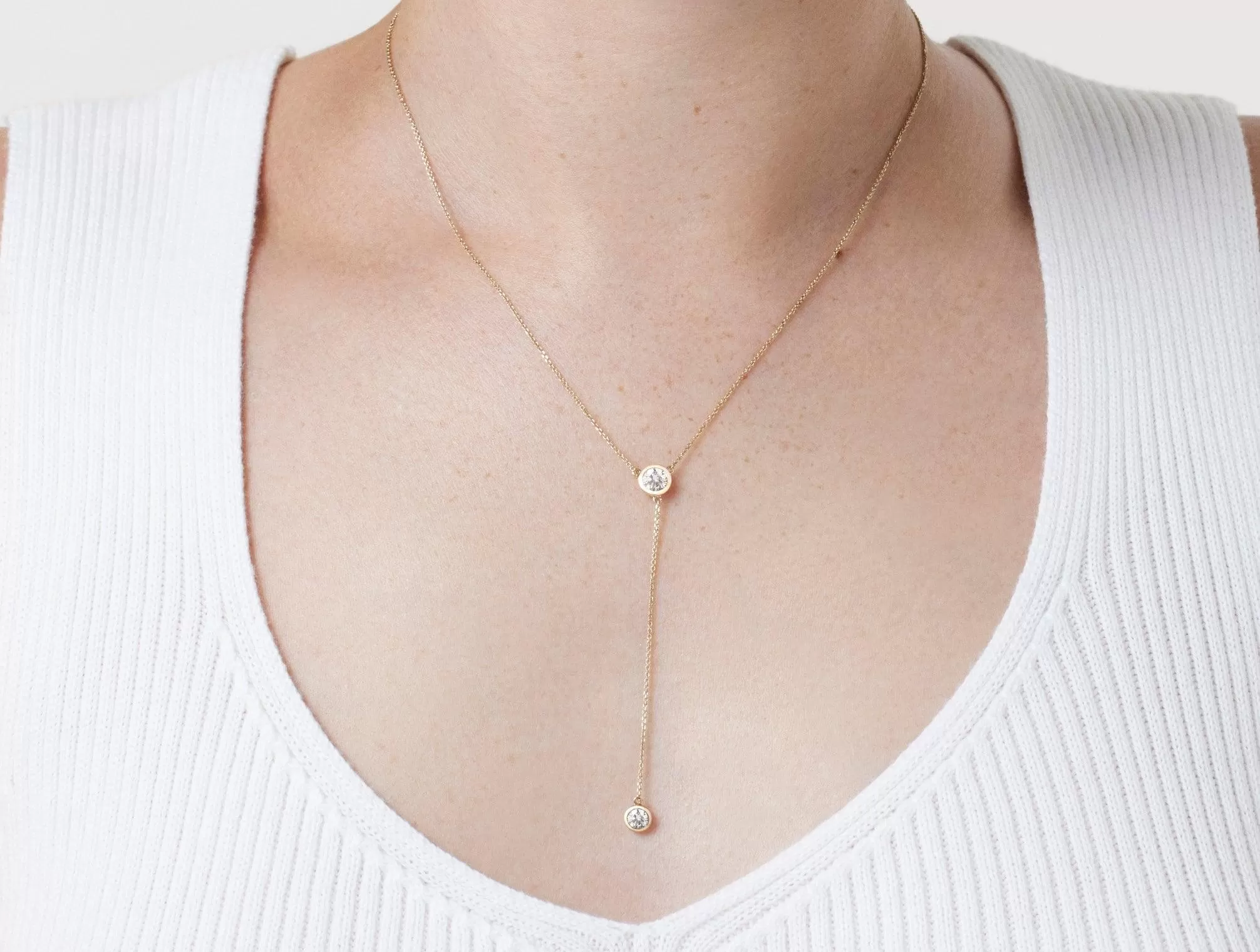 Lab-Grown Diamond ct. tw. Round Brilliant Bezel Lariat Pendant | White