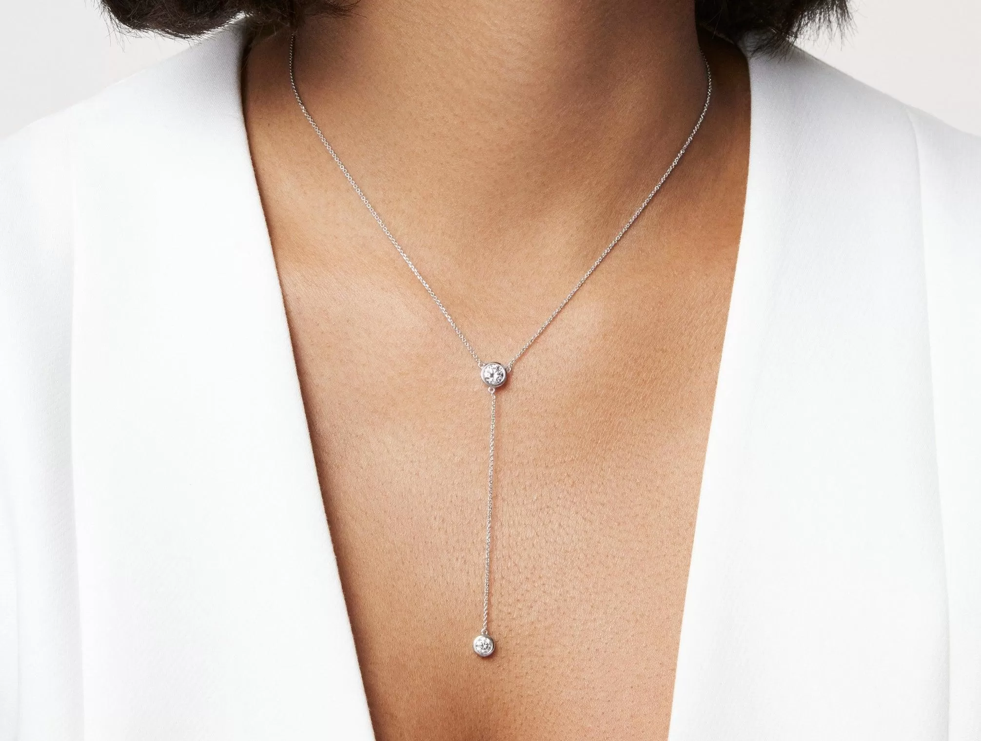 Lab-Grown Diamond ct. tw. Round Brilliant Bezel Lariat Pendant | White