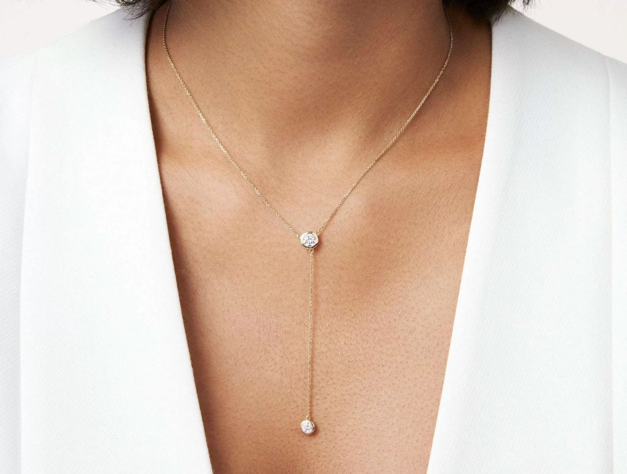 Lab-Grown Diamond ct. tw. Round Brilliant Bezel Lariat Pendant | White