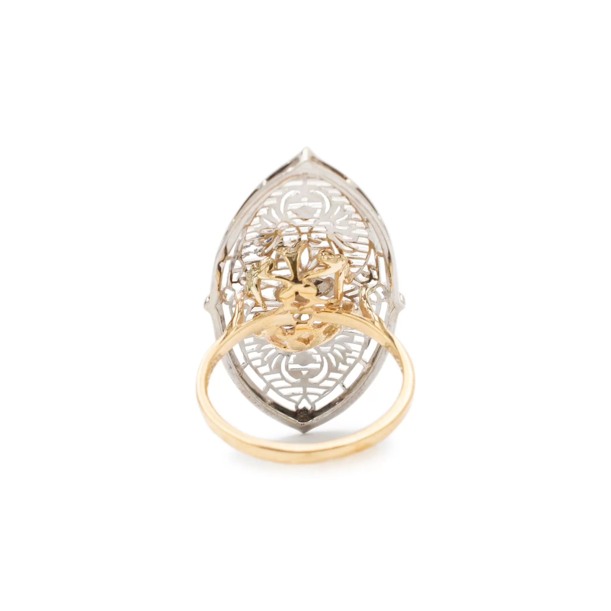 Ladies Antique 9K & 10K Yellow & White Gold Filigreed Diamond Cocktail Ring