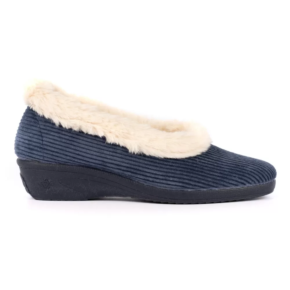 Ladies Bedroom Slippers Lunar Wedge Heel Navy GLYNIS KLA154BL