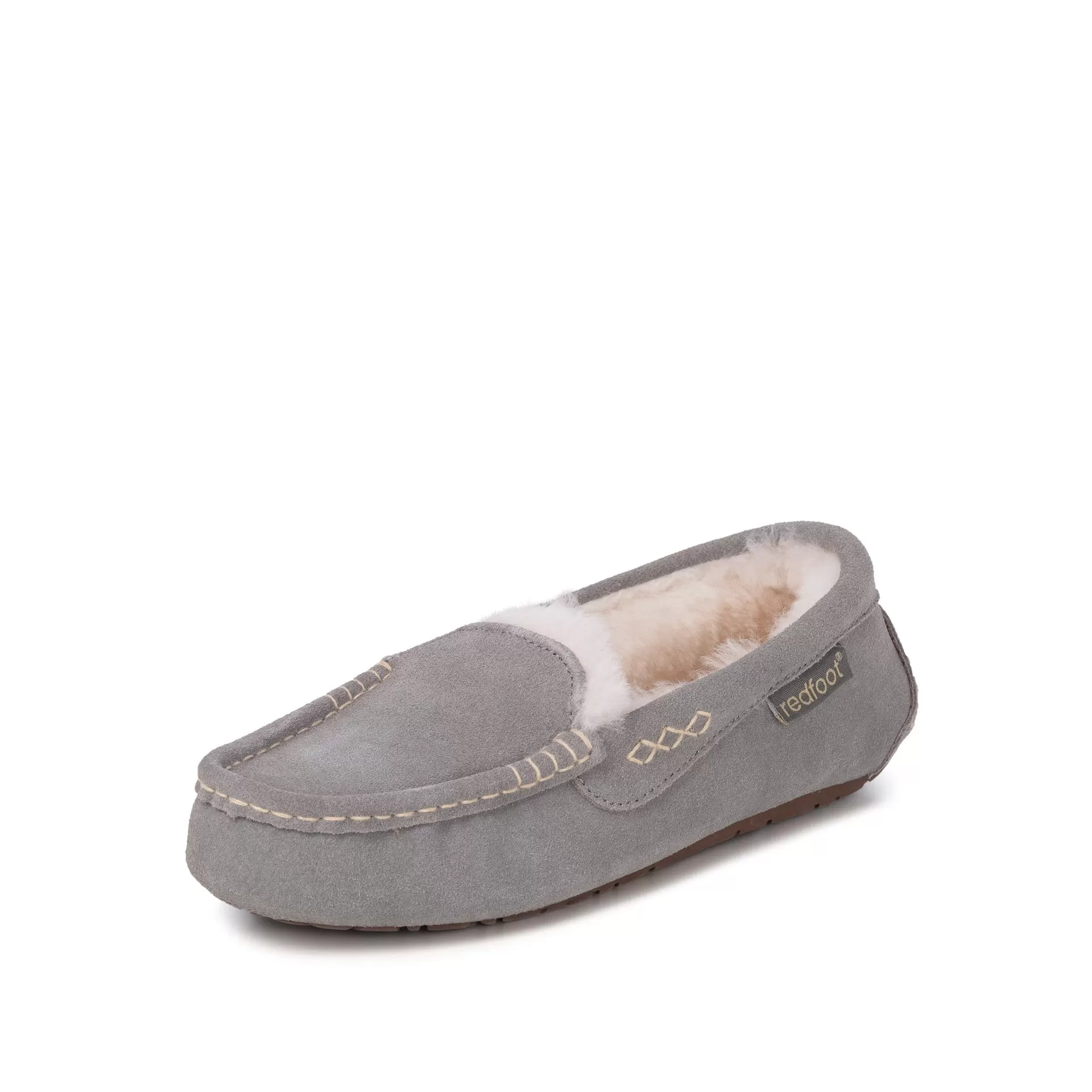 LADIES EVIE GREY SHEEPSKIN SLIPPER MOCCASIN