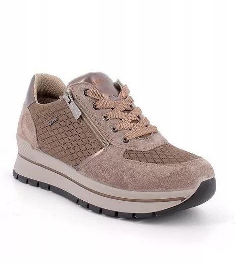 Ladies IGI & Co Lace Up Trainers Sneakers Platform Taupe Combo Zip 4672911 sale