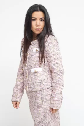 Ladies Jacket - Pink Multi Tweed White