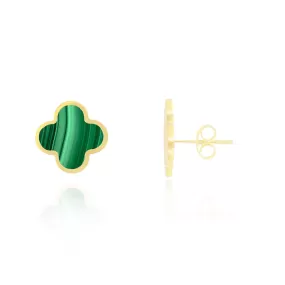 Large Malachite Clover Stud Earrings