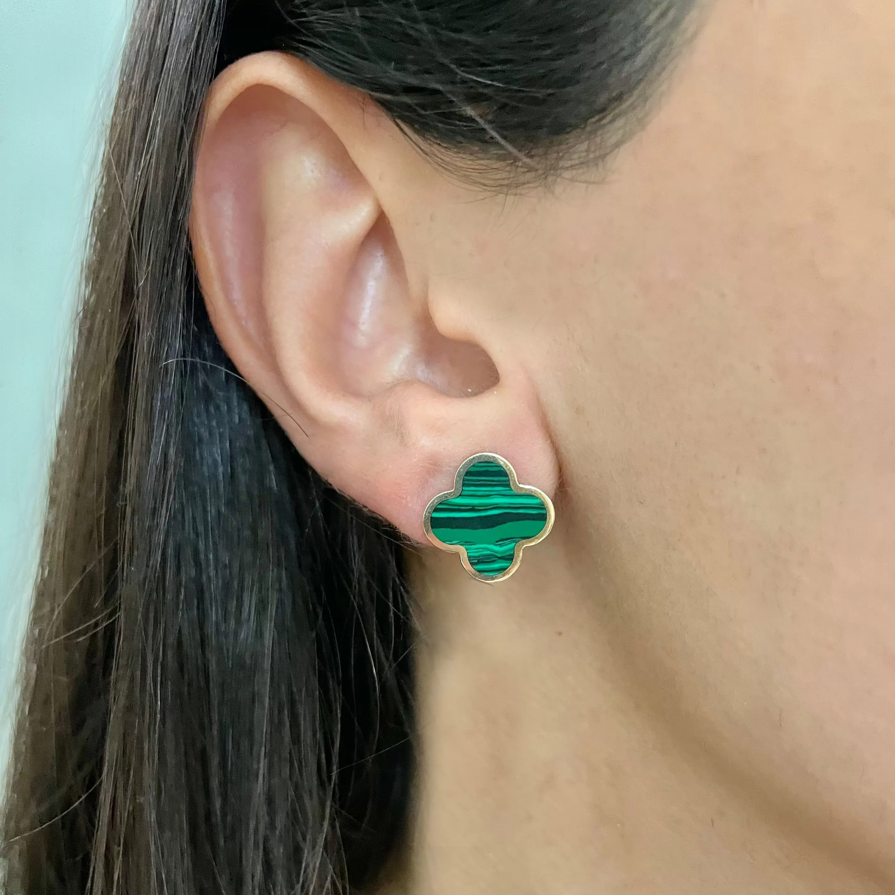 Large Malachite Clover Stud Earrings