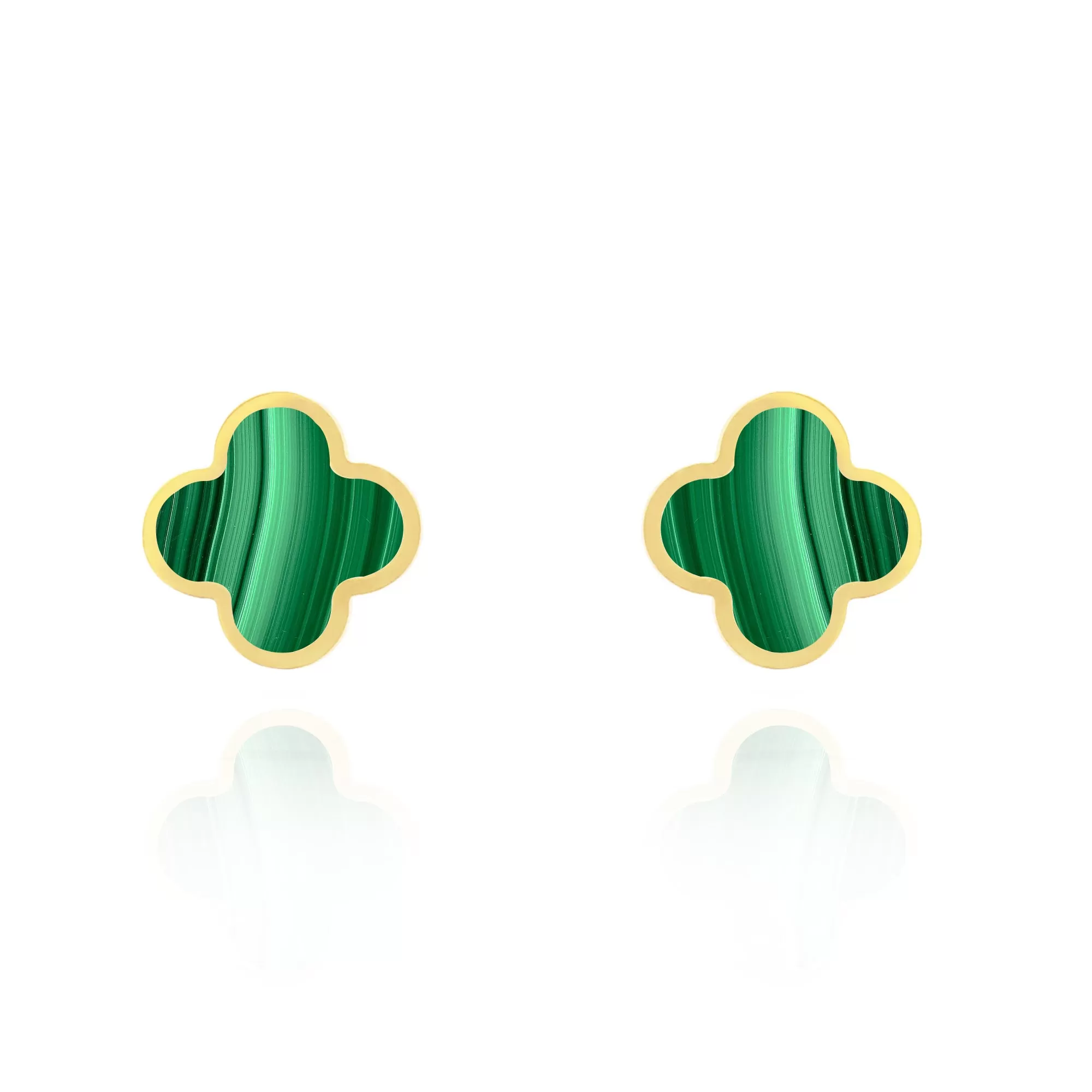 Large Malachite Clover Stud Earrings