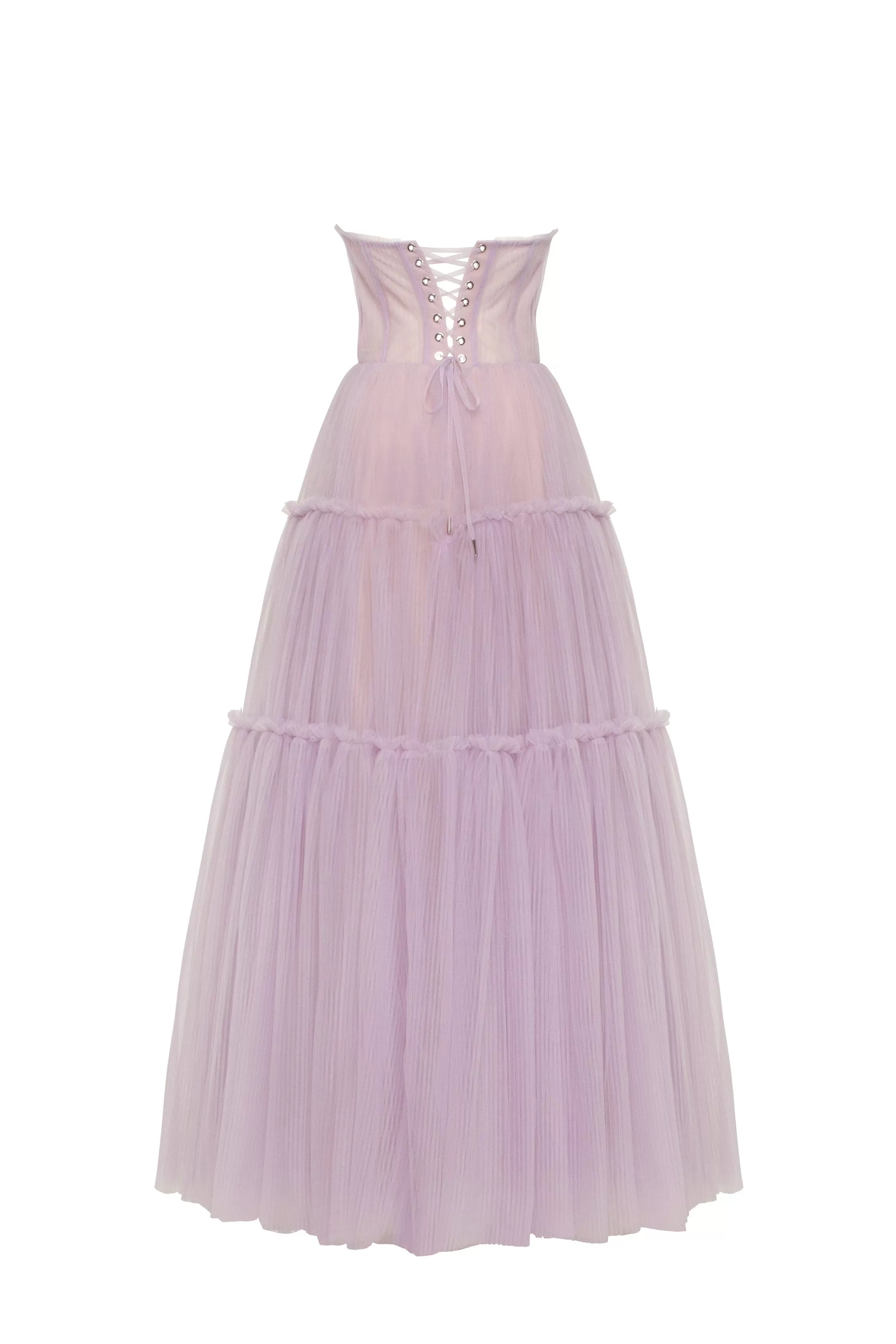 Lavender tulle maxi dress with ruffled skirt, Garden of Eden