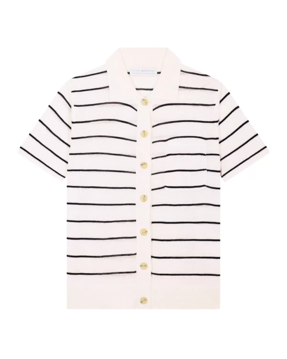 Leonie Striped Button Front Knit Top (Ecru/Navy)