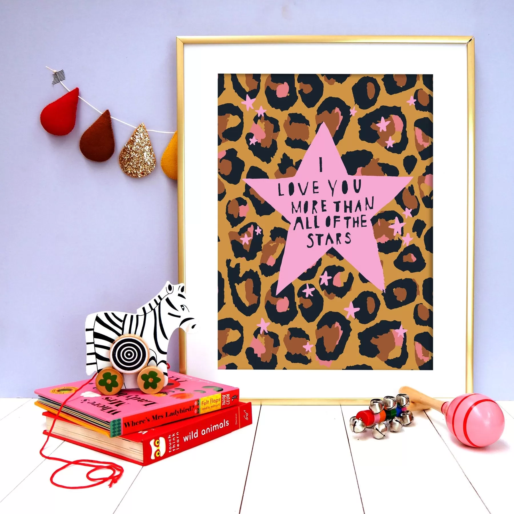  Leopard Love You Stars Pink  - Art Print