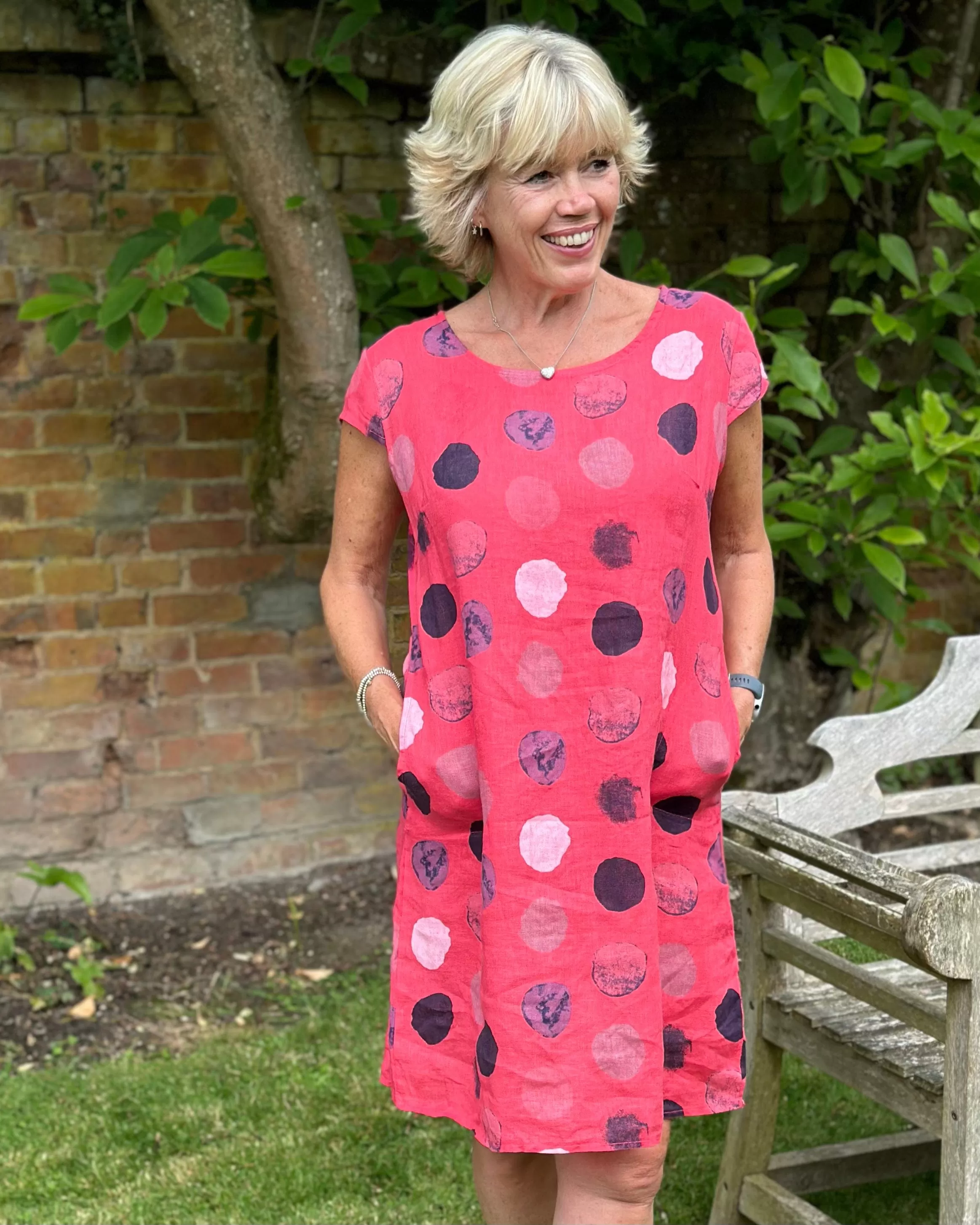 Linen Dress - Strawberry With Dots