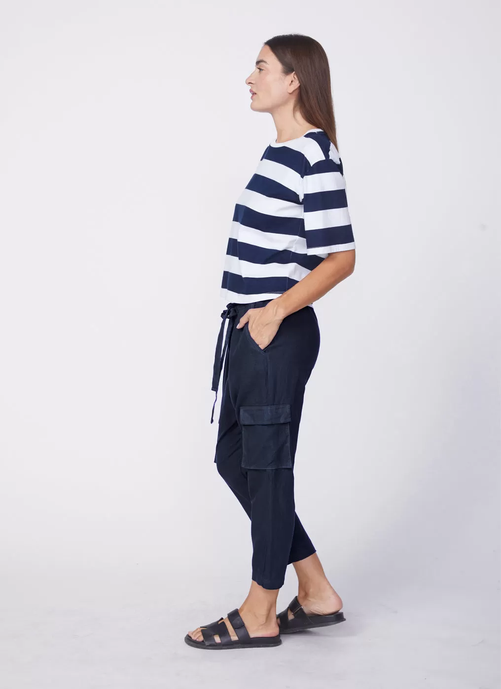 Linen Paperbag Cargo Pant in New Navy