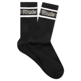 Logo Stripe Sport Socks - Black