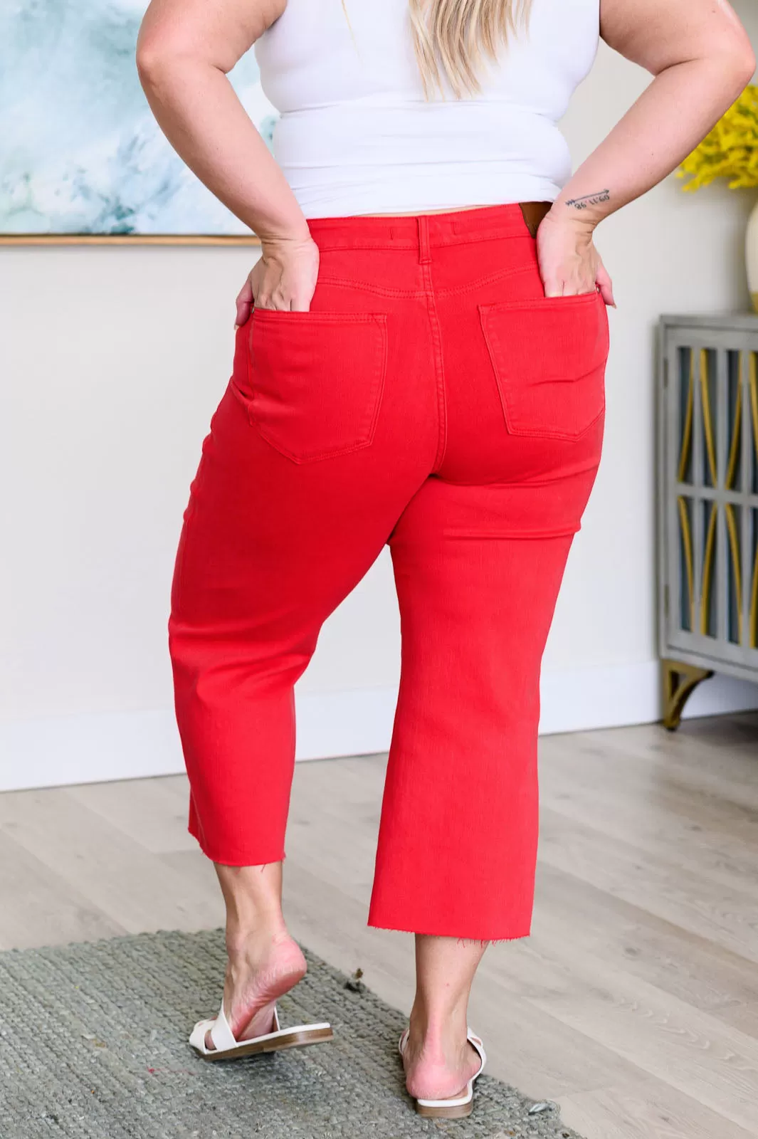 Lorraine High Rise Control Top Wide Leg Crop Jeans in Red