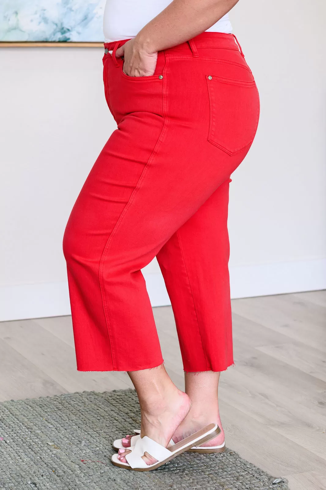 Lorraine High Rise Control Top Wide Leg Crop Jeans in Red