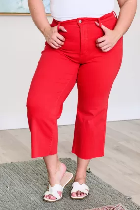 Lorraine High Rise Control Top Wide Leg Crop Jeans in Red