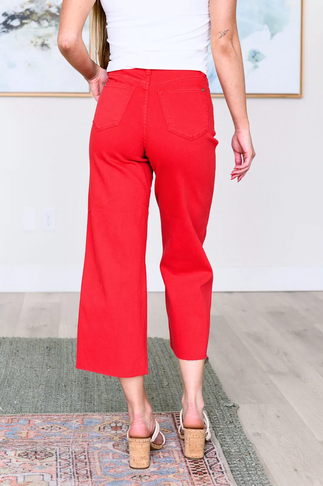 Lorraine High Rise Control Top Wide Leg Crop Jeans in Red