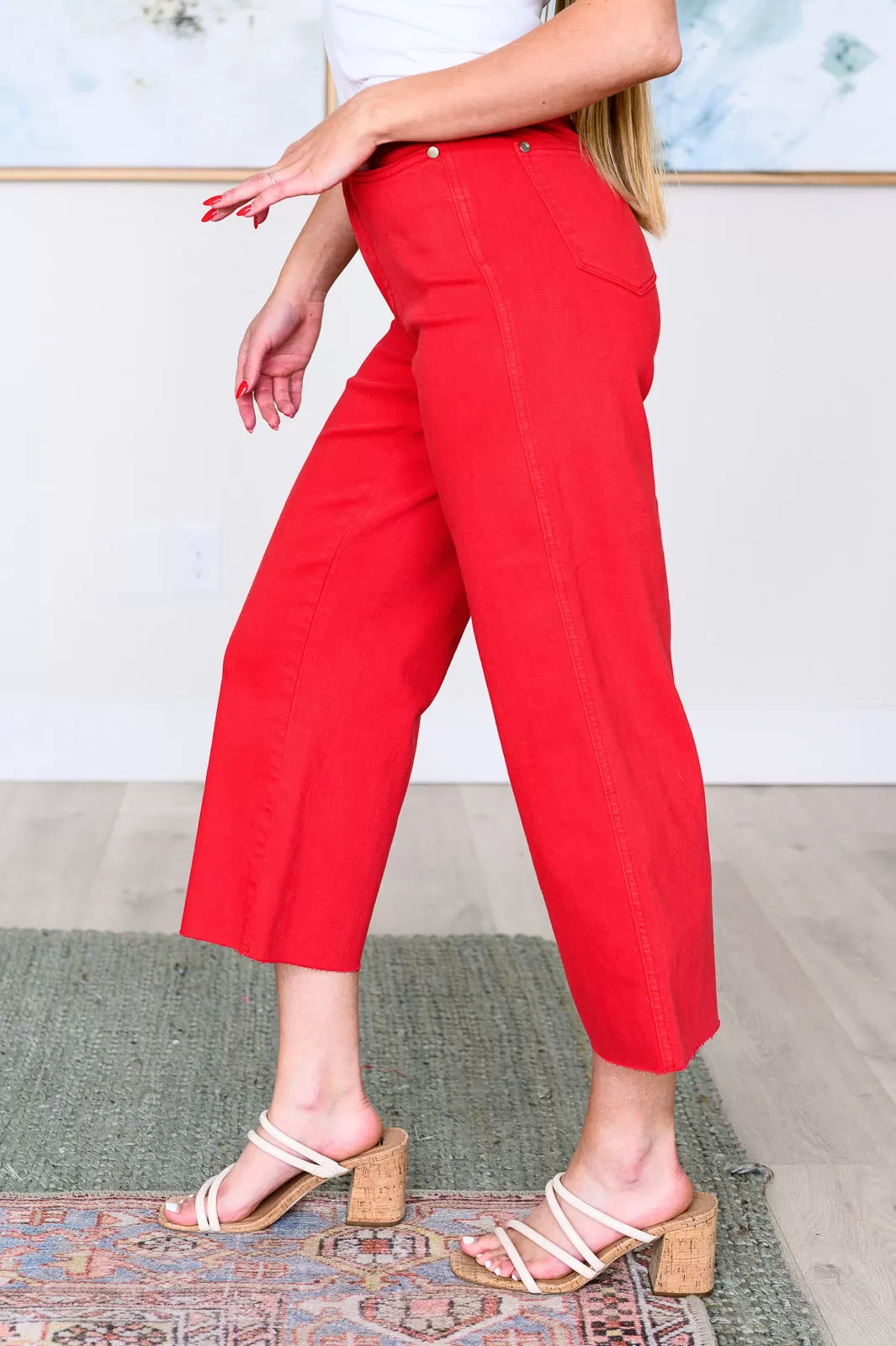 Lorraine High Rise Control Top Wide Leg Crop Jeans in Red