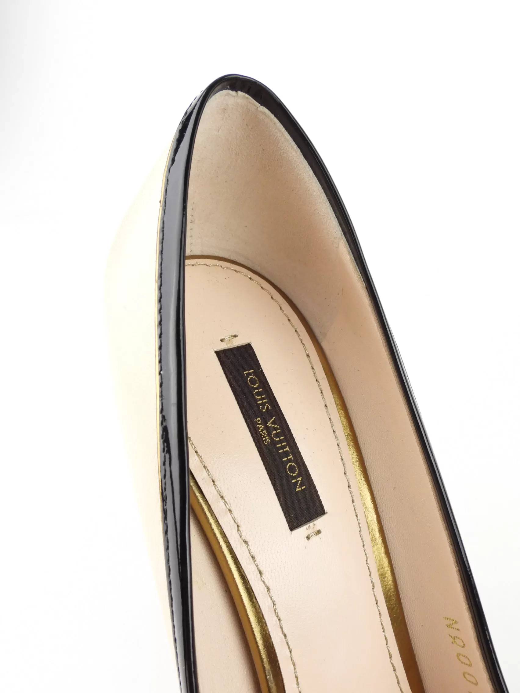 Louis Vuitton Cream, Black and Gold Leather Sculpted Stiletto Heel Pumps - 38.5