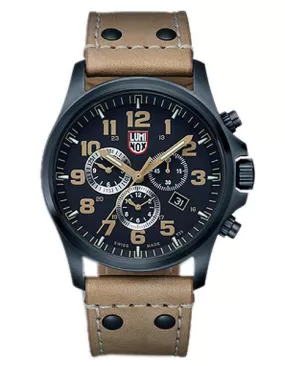 Luminox Mens Atacama Field Alarm Chronograph - Black Dial and PVD Case - Leather