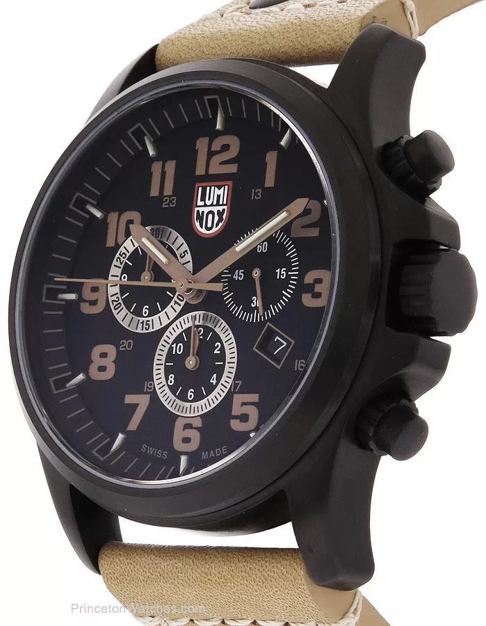 Luminox Mens Atacama Field Alarm Chronograph - Black Dial and PVD Case - Leather