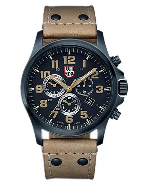 Luminox Mens Atacama Field Alarm Chronograph - Black Dial and PVD Case - Leather