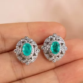 Luxurious  Green Tourmaline Stud Earrings - 925 Sterling Silver