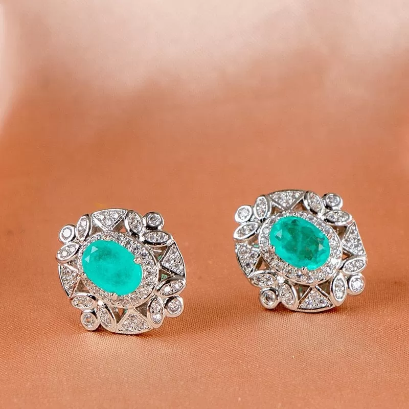 Luxurious  Green Tourmaline Stud Earrings - 925 Sterling Silver