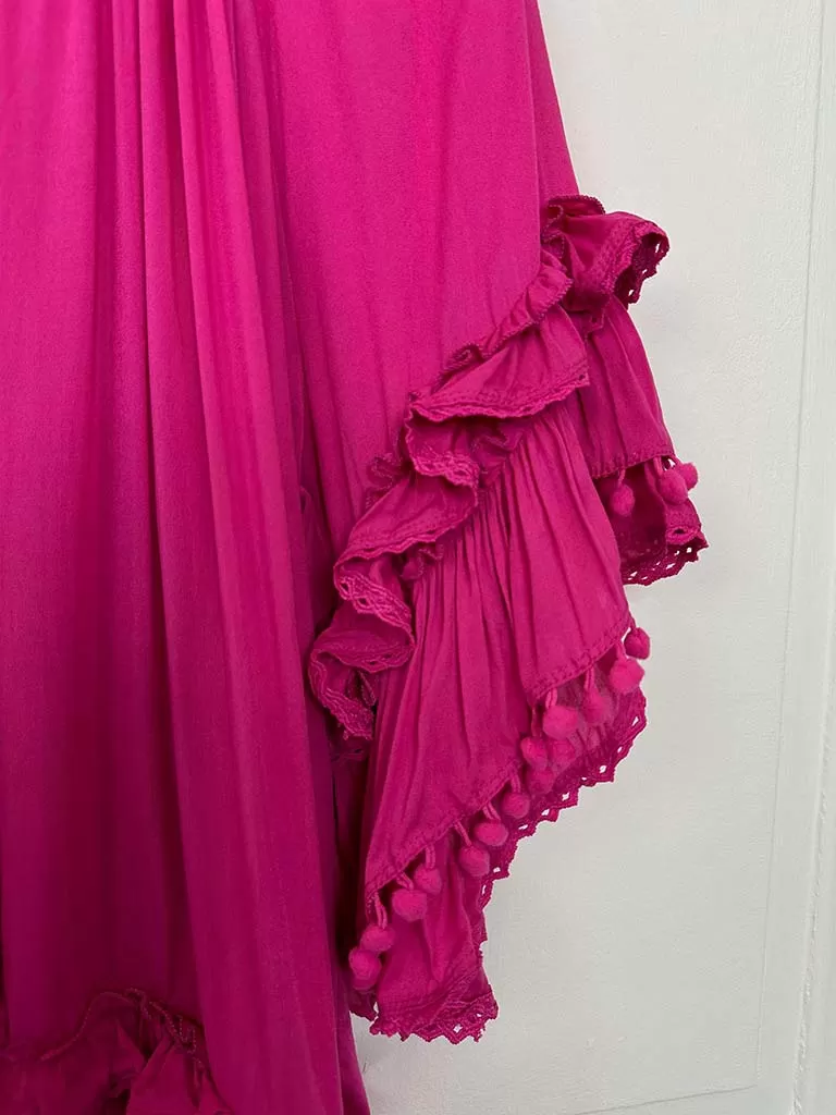 Malissa J Pom Pom Ruffle Top - Hot Pink