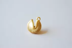 Matte Vermeil Gold Fortune Cookie Charm - Vermeil gold Chinese cookie pendant, 18k gold plated Sterling Silver, Fortune Cookie Charm, 96