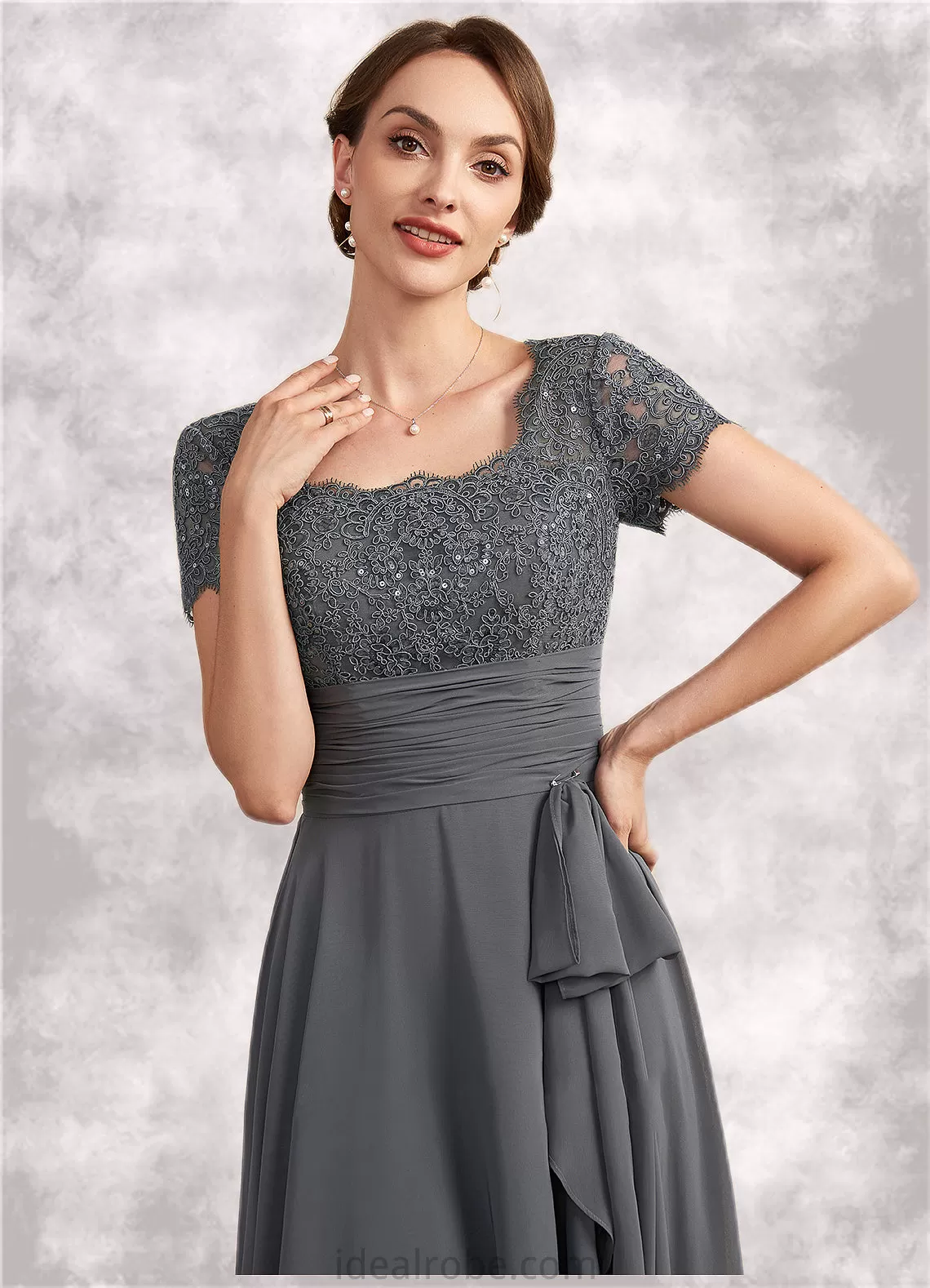 Maya A-Line Square Neckline Floor-Length Chiffon Lace Mother of the Bride Dress With Ruffle Sequins STK126P0014770