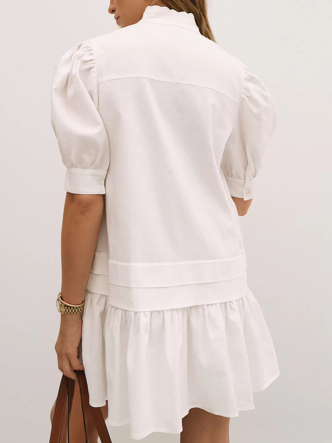 Mellania Scalloped Edge Linen Day Dress | White