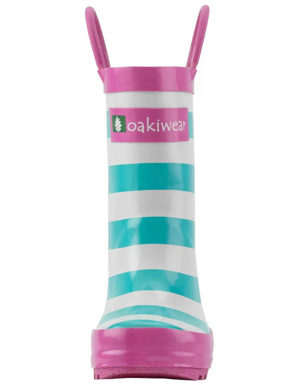 Mint, White & Pink Loop Handle Rubber Rain Boots