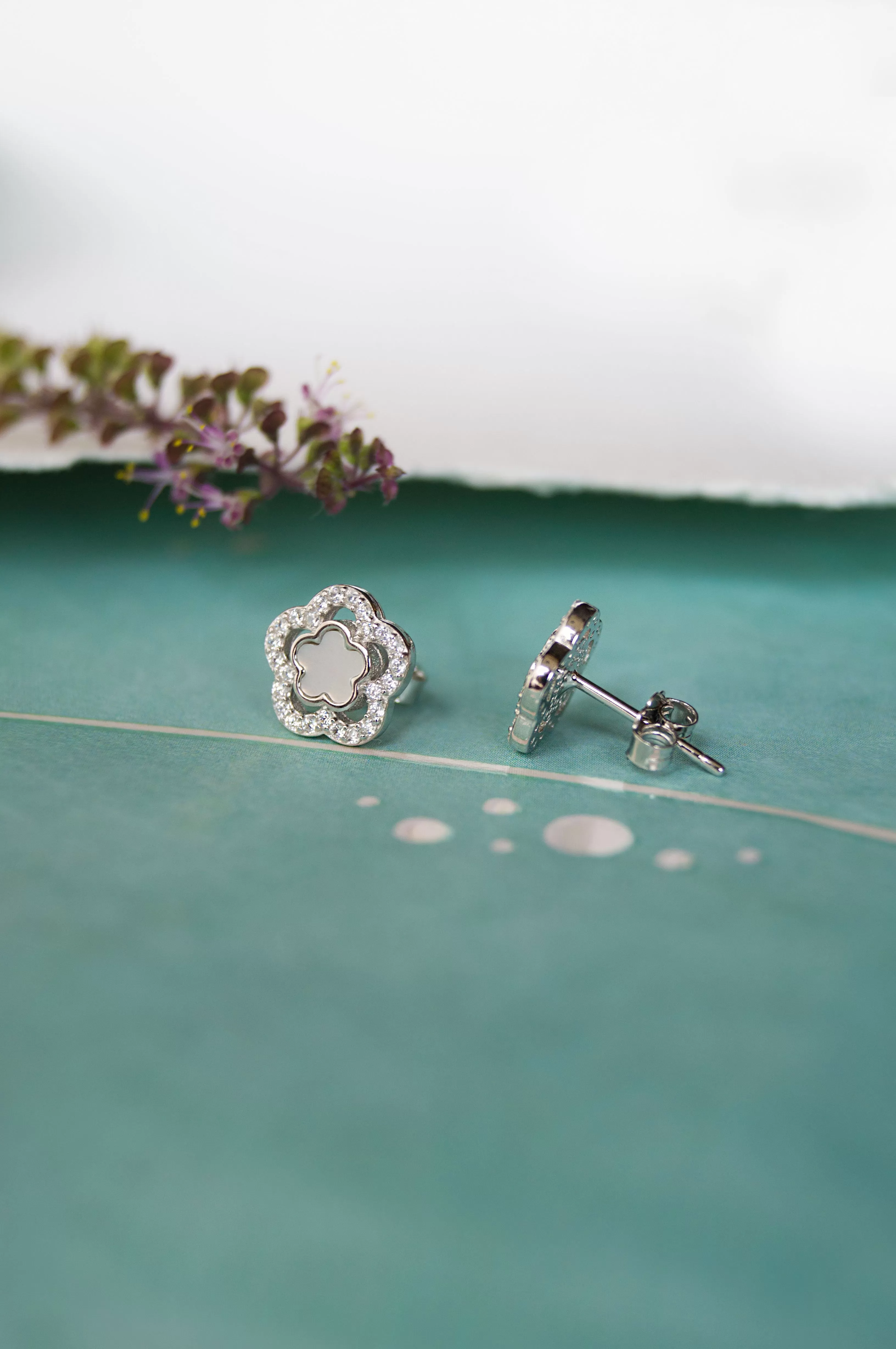 Mother Of Pearl Flower Sterling Silver Earrings