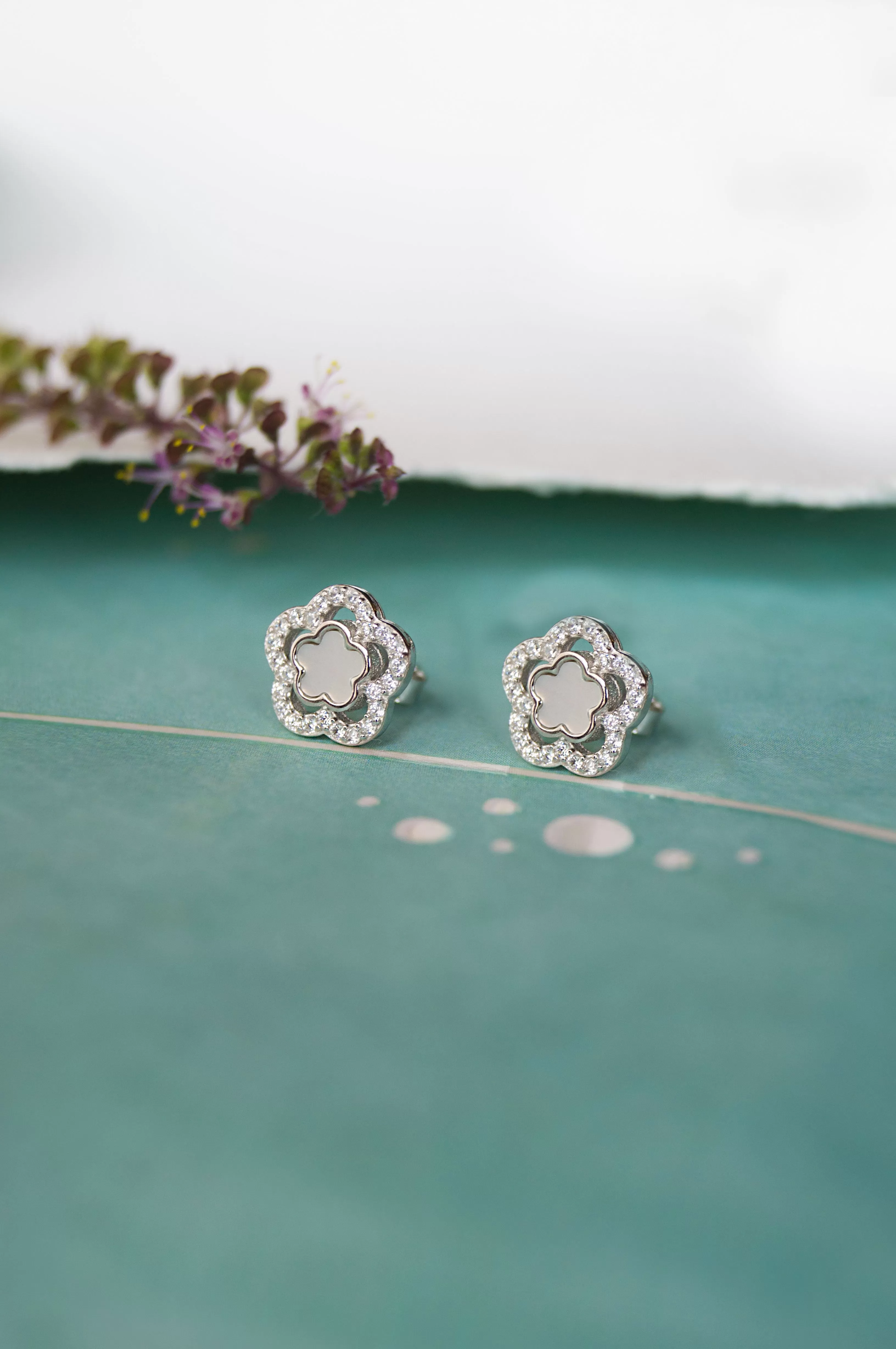 Mother Of Pearl Flower Sterling Silver Earrings