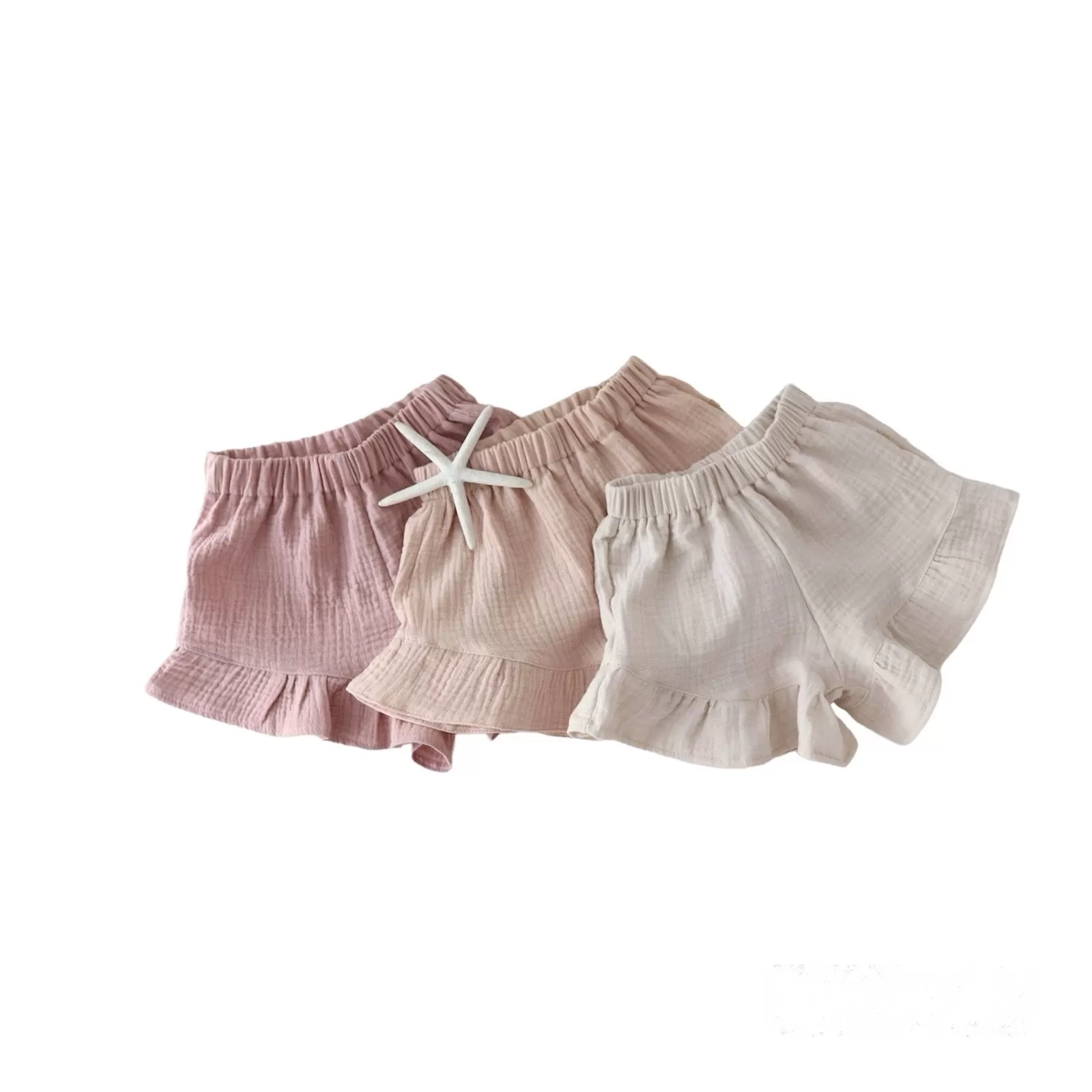 Muslin shorts with a ruffle - NUDE - LAST PAIR