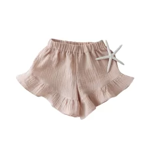 Muslin shorts with a ruffle - NUDE - LAST PAIR