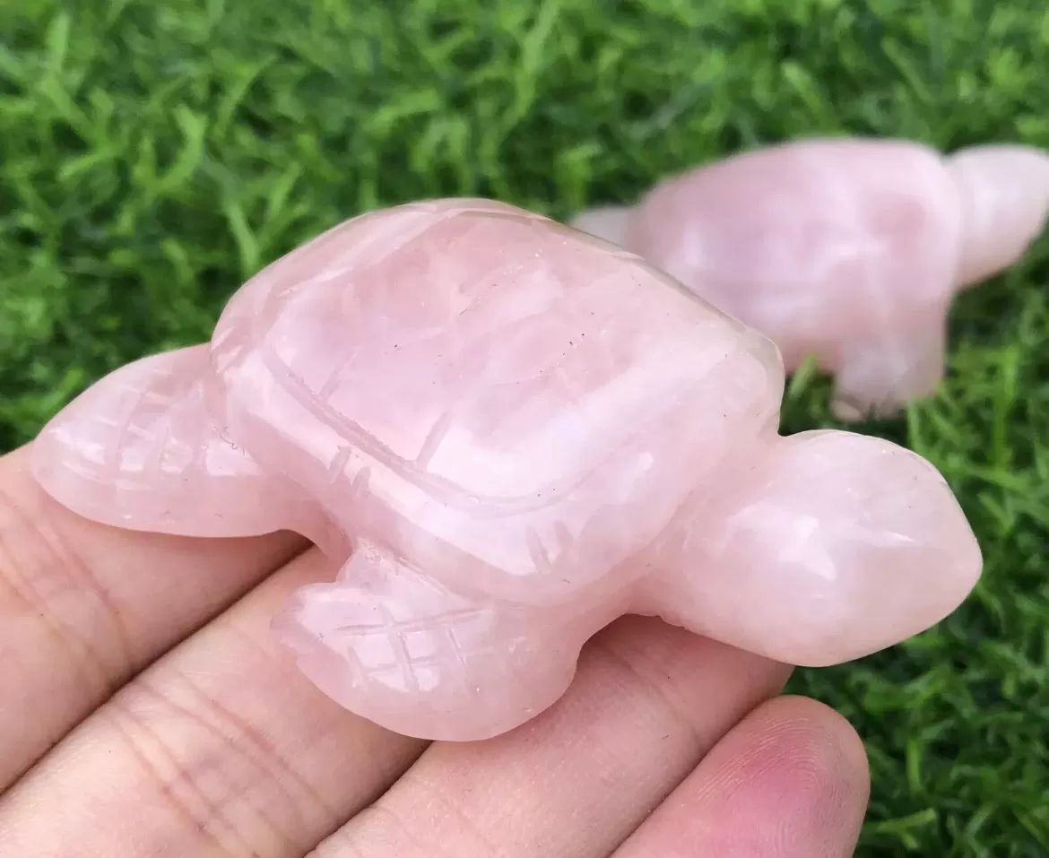 Natural Pink Rose Quartz gemstone Turtle