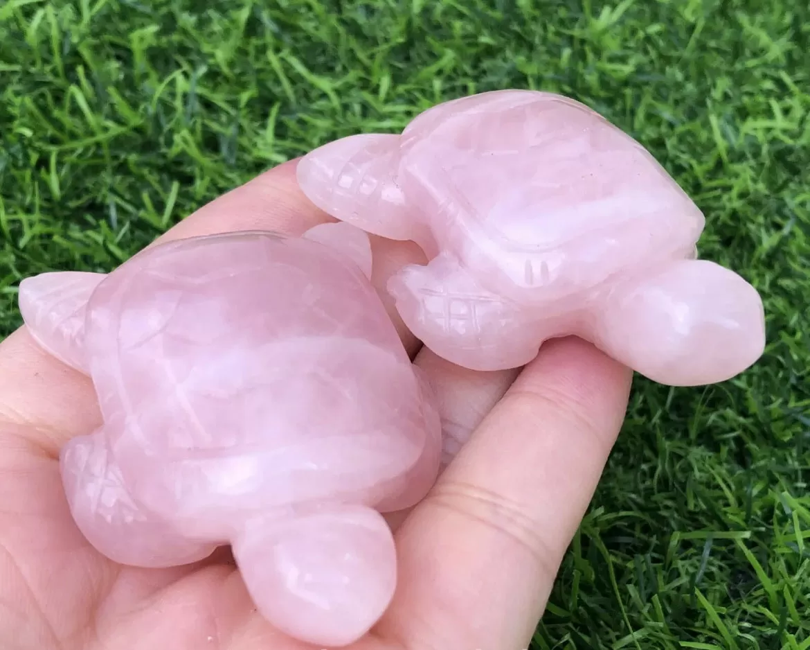 Natural Pink Rose Quartz gemstone Turtle