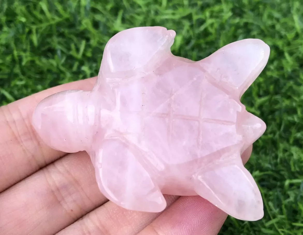 Natural Pink Rose Quartz gemstone Turtle