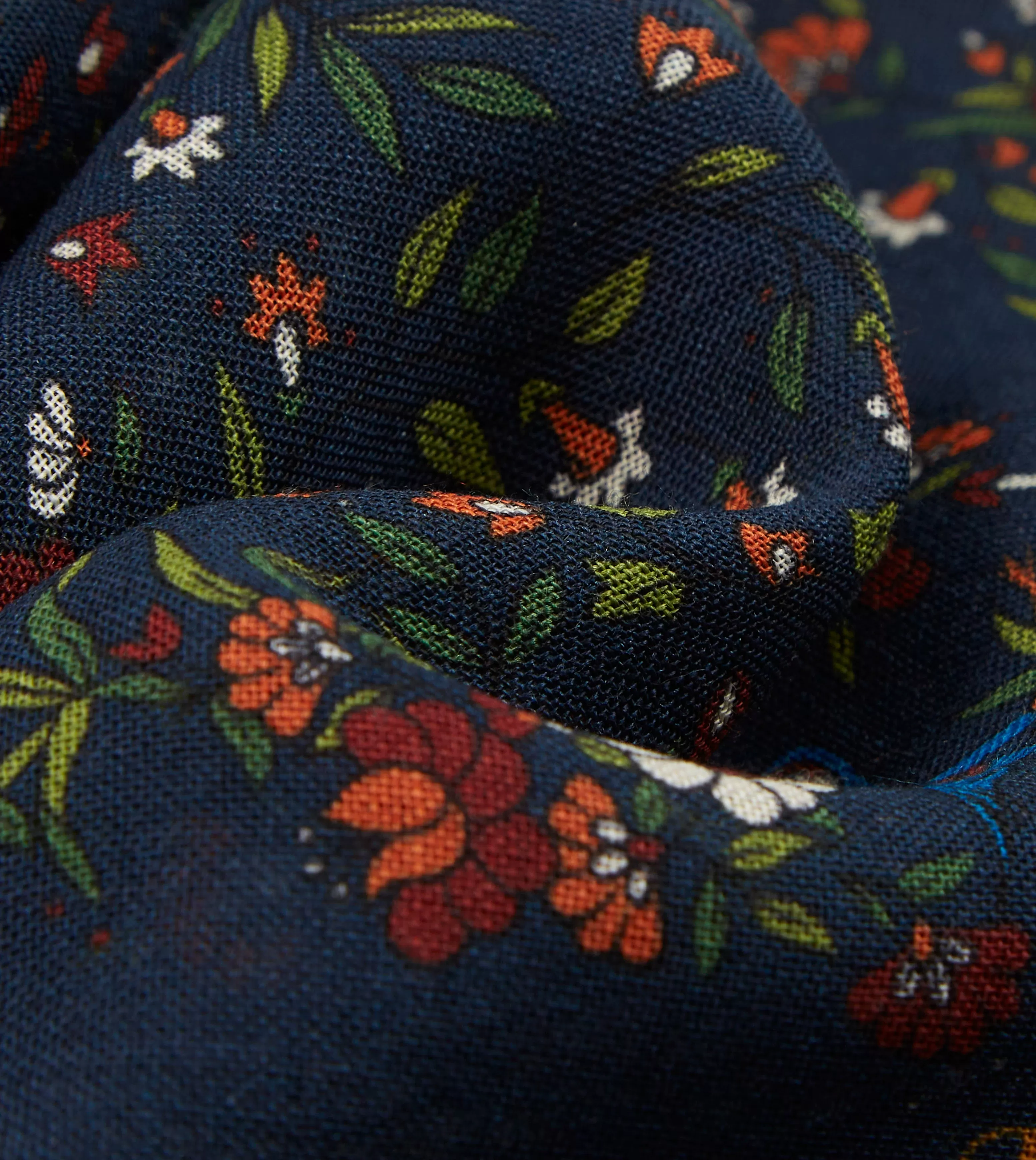 Navy Birds of Paradise Print Wool-Silk Square Scarf