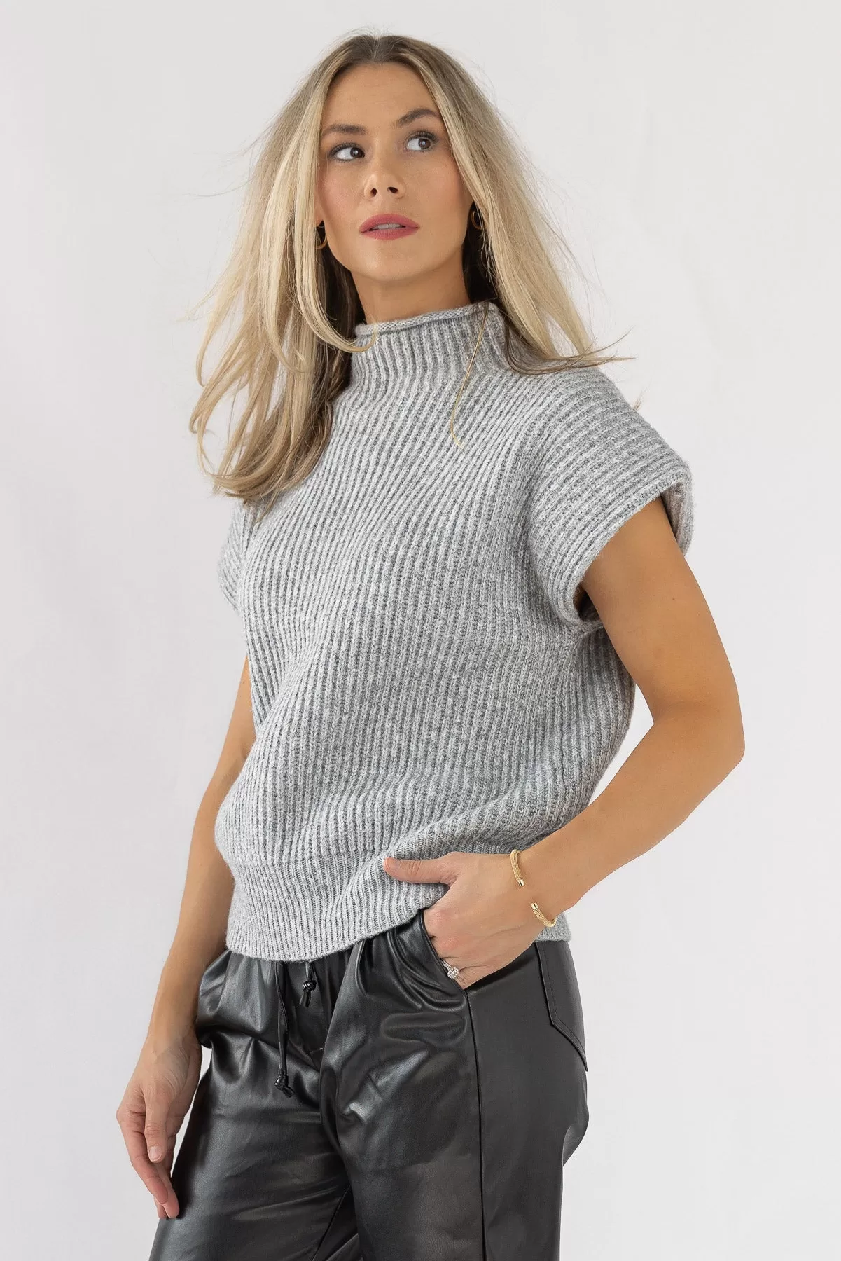 Nia Grey Power Shoulder Sweater Vest - Final Sale