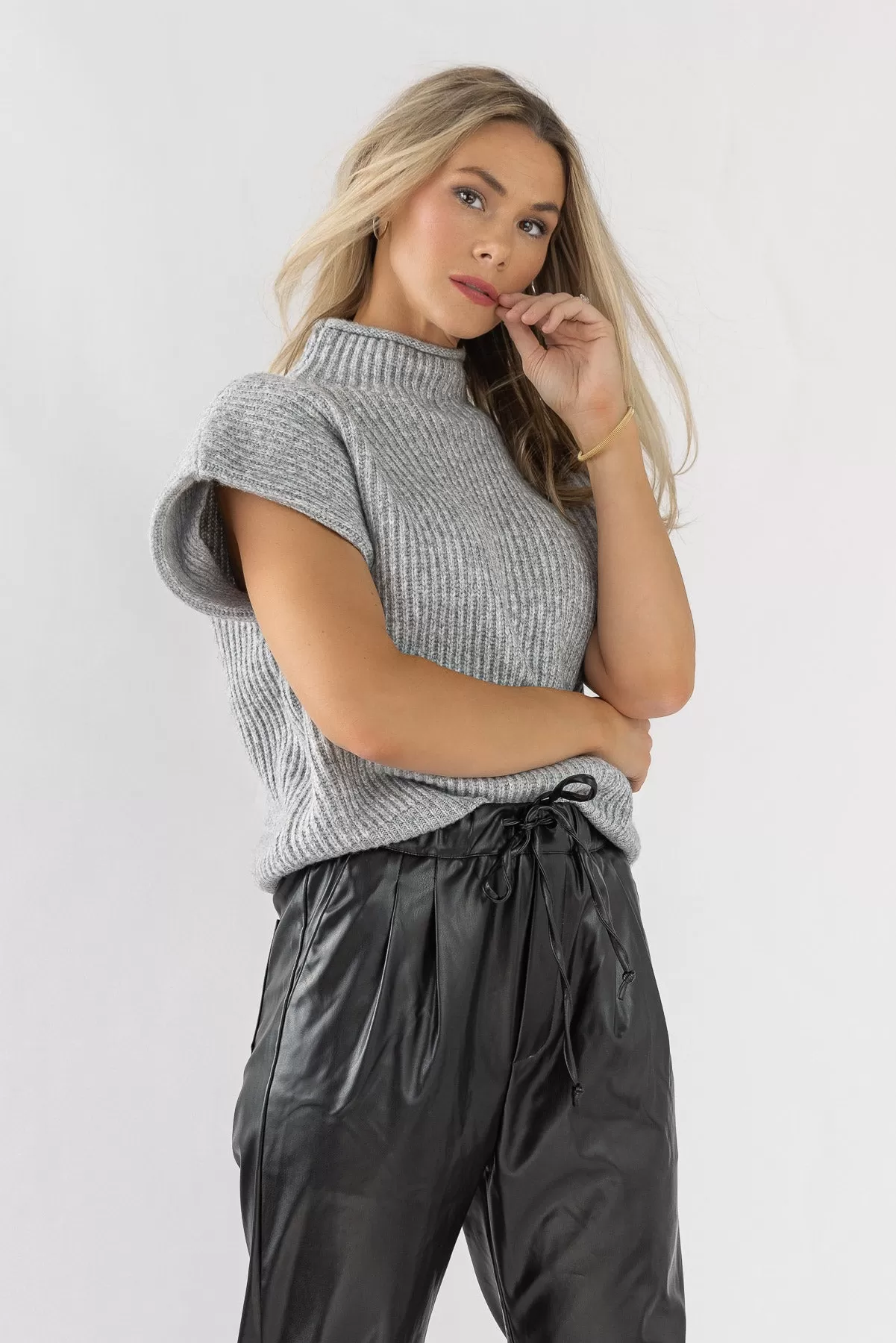 Nia Grey Power Shoulder Sweater Vest - Final Sale