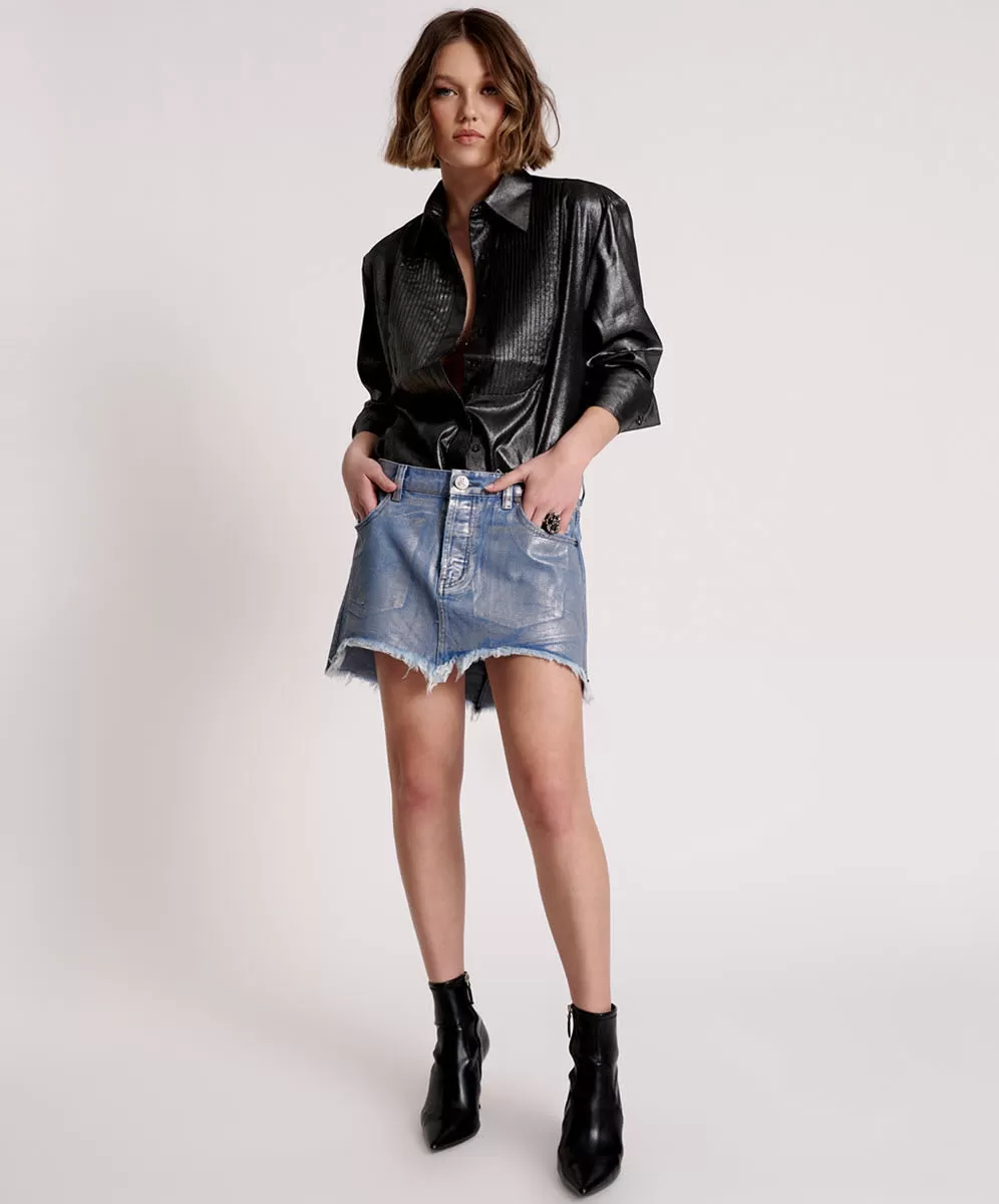 One Teaspoon - Blue Future Junkyard Relaxed Denim Mini Skirt - Metal Blue