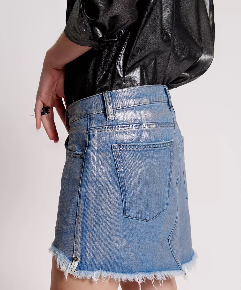 One Teaspoon - Blue Future Junkyard Relaxed Denim Mini Skirt - Metal Blue