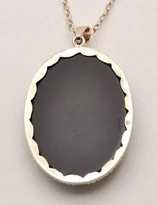 Onyx Stone Pendant In Pure Silver 925 Necklace.