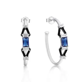 Original Design Sapphire and Black Onyx Earrings - 925 Sterling Silver