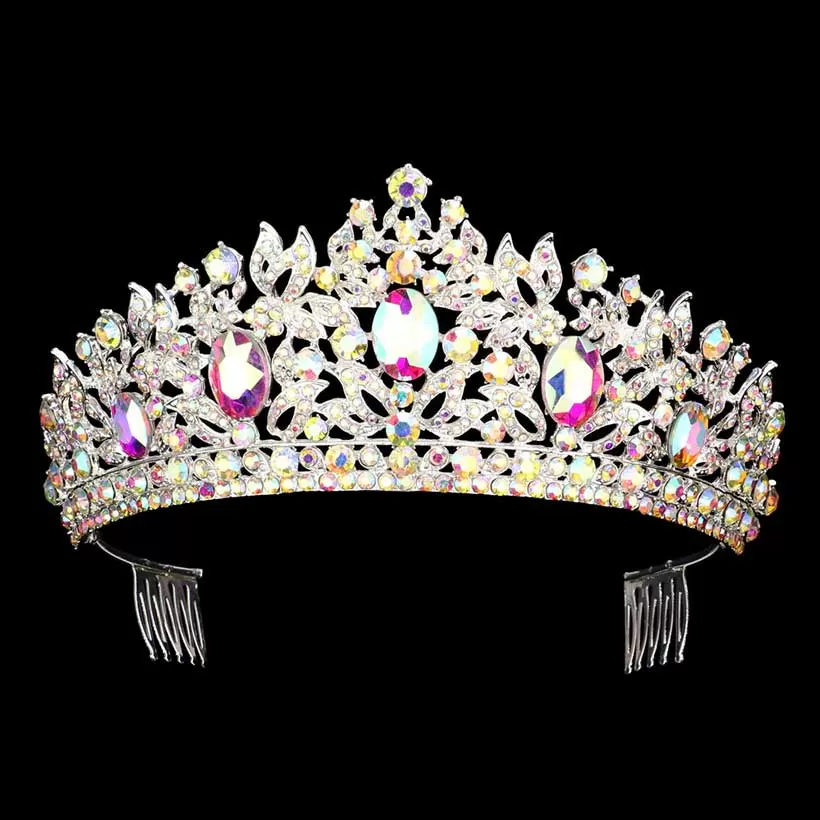 Oval Stone Accented Leaf Cluster Princess Tiara