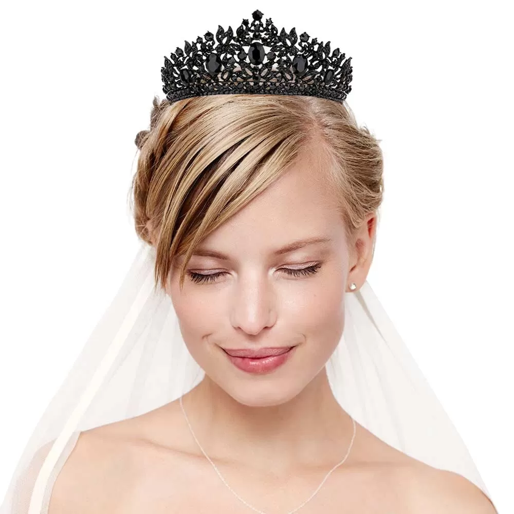 Oval Stone Accented Leaf Cluster Princess Tiara